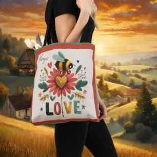 Bolsa Tote Amor Floral De Abelhas De Torre
