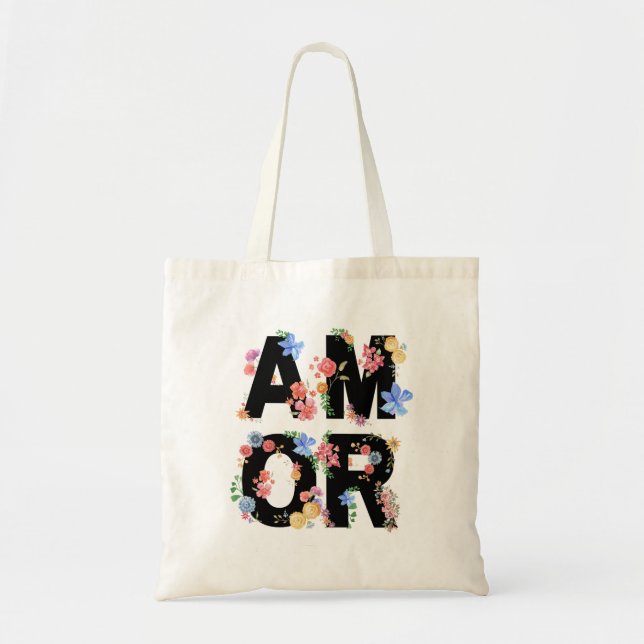 Bolsa Tote Amor Floral Primavera Cute Love Romantic Watercolo (Frente)