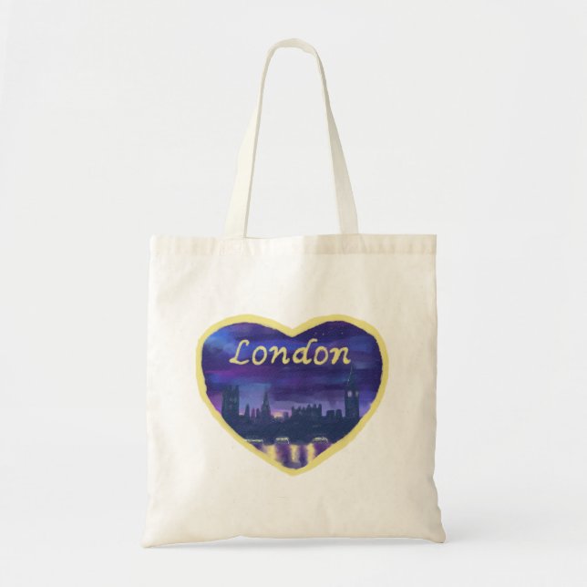 Bolsa Tote Amor Londres Rio Tâmisa Inglaterra Pôr do Sol Roxo (Frente)
