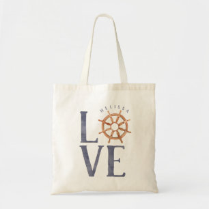 Bolsa Tote Amor Náutico Tipografia Aquarela + Roda do Navio