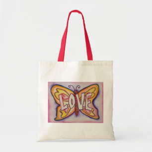 Bolsa Tote Amor Palavra Rosa Borboleta Arte Personalizada Sac