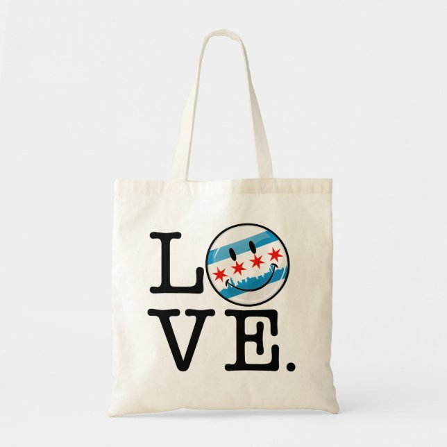 Bolsa Tote Amor para a bandeira de sorriso de Chicago (Frente)