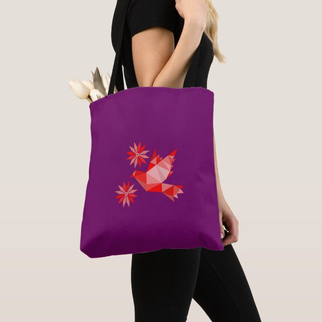BOLSA TOTE AMOR PÁSSARO COM PRESENTE DE FLORES DIA ESPECIAL,  (Close Up)