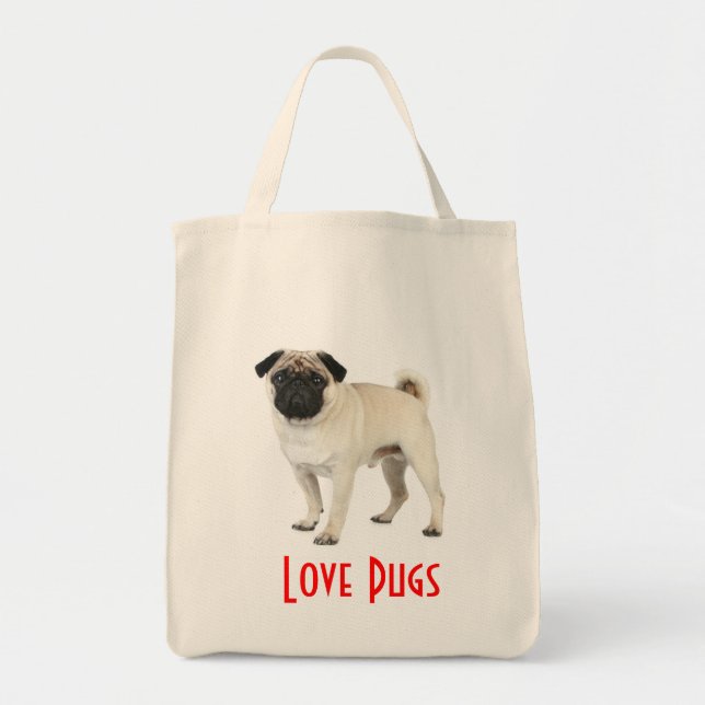 Bolsa Tote Amor Pugs Cachorro Canvas Cachorro Saco (Frente)