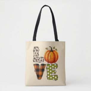Bolsa Tote AMOR - Pumpkin bonito e letras de Bolinhas