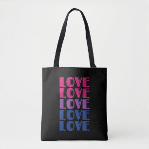 Bolsa Tote Amor Repetitivo Texto LGBTQ Orgulho Bissexual