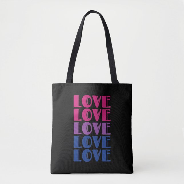 Bolsa Tote Amor Repetitivo Texto LGBTQ Orgulho Bissexual (Frente)