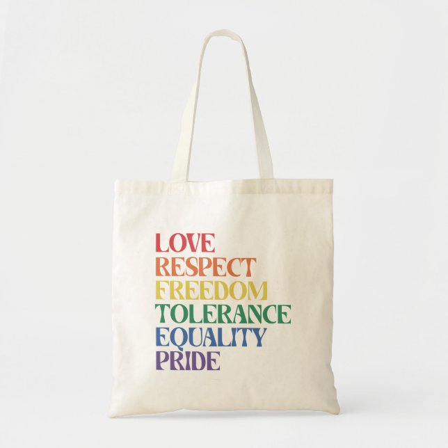 Bolsa Tote Amor Respeita Liberdade Orgulho gay do Rainbow LGB (Frente)