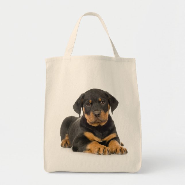 Bolsa Tote Amor Rottweiler Cachorro Canvas Cachorro (Frente)