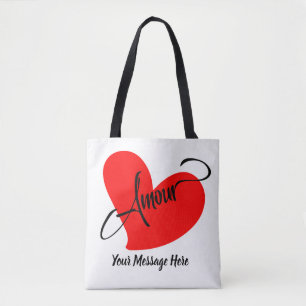 Bolsa Tote Amour (Love In French) (Mensagem Personalizada)