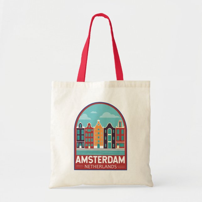 Bolsa Tote Amsterdam Netherlands Viagem Art Vintage (Frente)