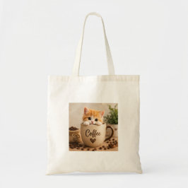 Bolsa Tote Amuleto de Gatinho na Xícara de Café