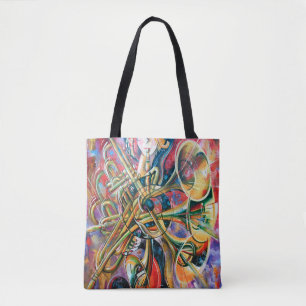 Bolsa Tote An oil painting on canvas. Music, the girl plays m