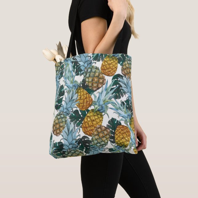Bolsa Tote Ananás Tropicais e Folhas Exóticas (Close Up)