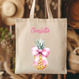 Bolsa Tote Ananás tropical, cor-de-rosa, arco