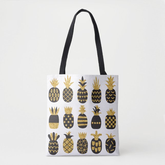 Bolsa Tote Ananases Pretos: Conjunto Texturizado Único (Frente)