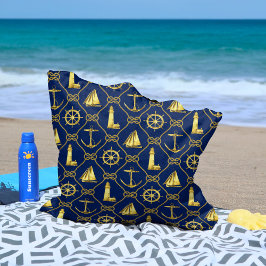 Bolsa Tote Anchor do Farol Náutico Dourado Azul-Marinho Cláss