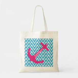 Bolsa Tote Anchor Personalizado e Turquesa Chevron Tote Bag
