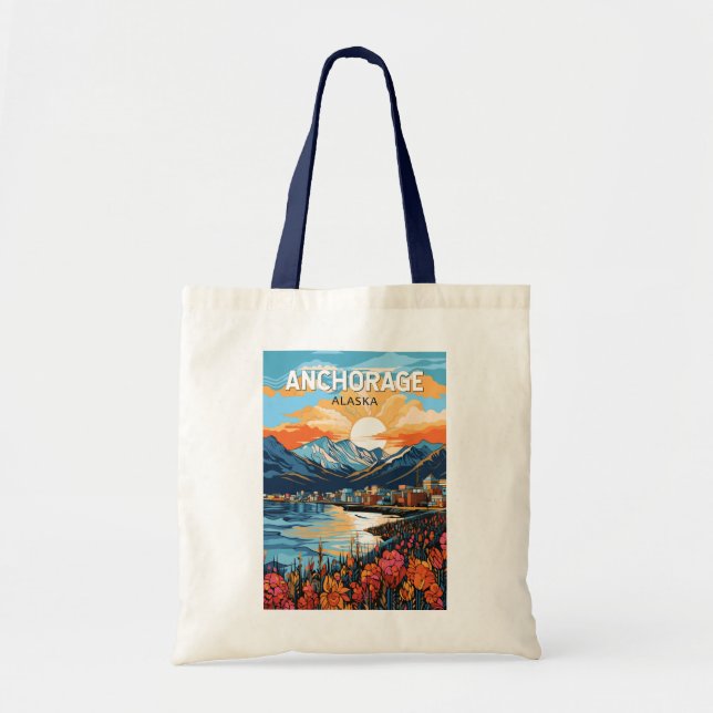 Bolsa Tote Anchorage Alaska Viagem Art Vintage (Frente)