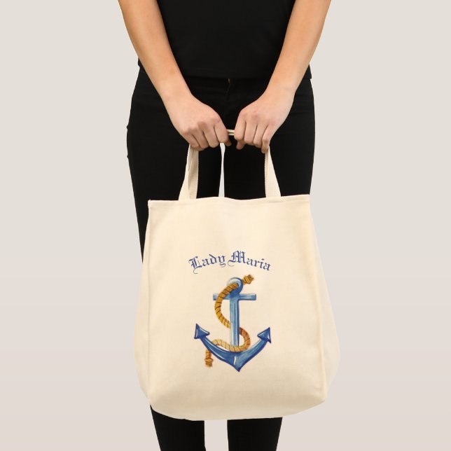 Bolsa Tote Âncora Azul Divertida (Frente (produto))