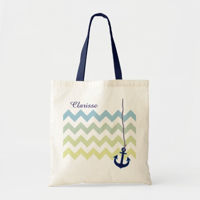 Bolsa Tote âncora azul marinho personalizada (Frente)