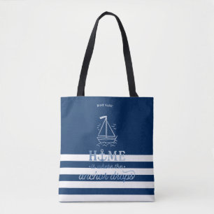 Bolsa Tote Âncora de Barco Náutico Listras Azul Marinho  
