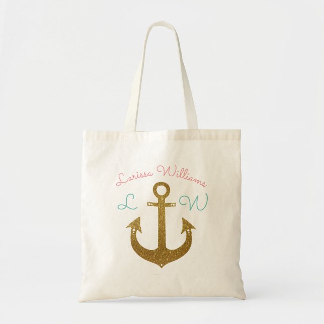 Bolsa Tote âncora do ouro personalizada (Frente)