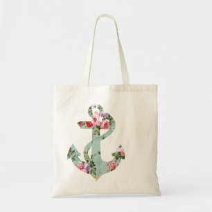 Bolsa Tote Âncora floral verde cor-de-rosa vermelha do teste