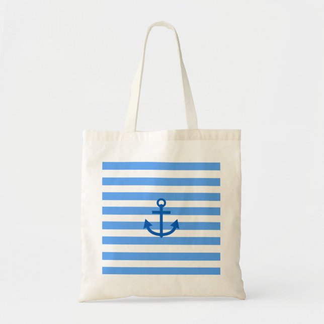 Bolsa Tote Âncora Marinha Stripes Azul e Branco (Frente)
