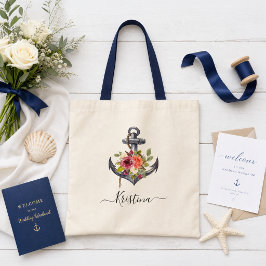 Bolsa Tote Âncora Náutica Floral Casamento Damas de Honra