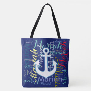 Bolsa Tote âncora náutica & nomes coloridos