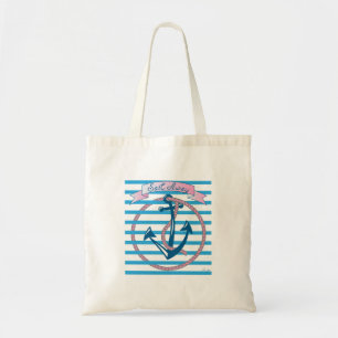 Bolsa Tote Âncora náutica "Sail Away" com corda rosa