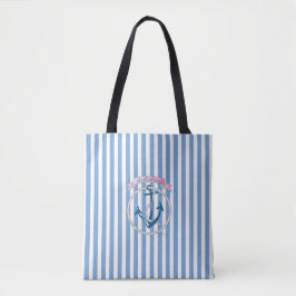Bolsa Tote Âncora Náutica, "Sail Away", Faixa Azul, Legal