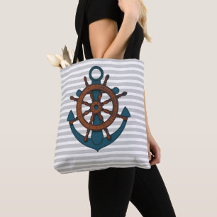 Bolsa Tote Ancoragem de navio e faixas de Cinza das rodas