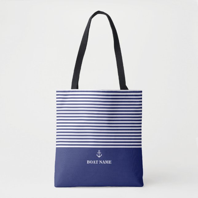 Bolsa Tote Ancre nautique Bleu marine Rayures (Frente)