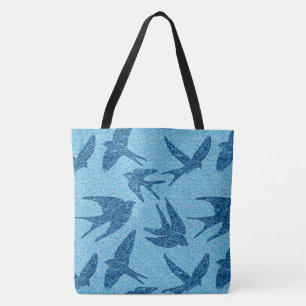 Bolsa Tote Andorinhas do japonês em vôo, cobalto e azul