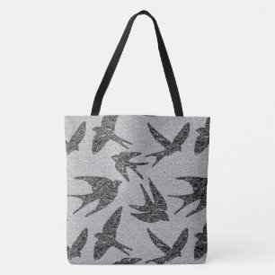 Bolsa Tote Andorinhas Japonesas em Voo, Carvão & Cinza Claro