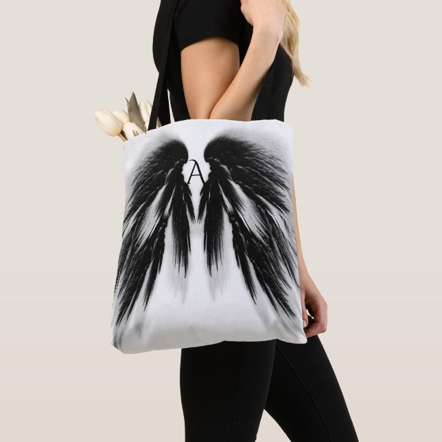 Bolsa Tote ANGEL WINGS Cinza Negra Monograma (Close Up)