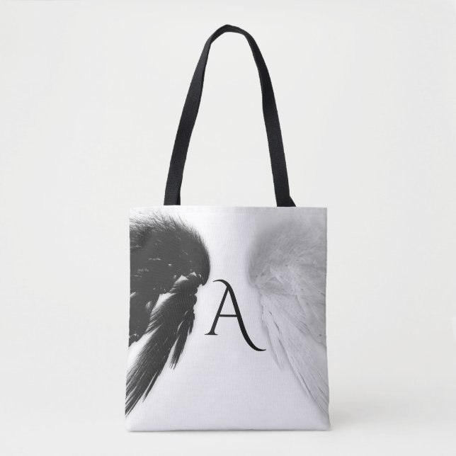 Bolsa Tote ANGEL WINGS Monograma Preto + Branco (Frente)