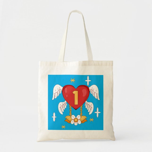 Bolsa Tote Angelic Wings Heart With Number One in The middle (Frente)