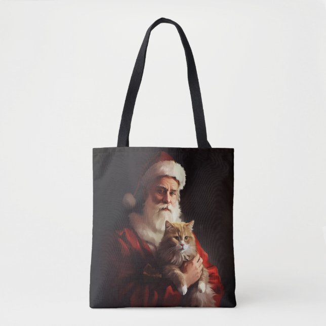 Bolsa Tote Angora Gata Santa Claus Festivo (Frente)