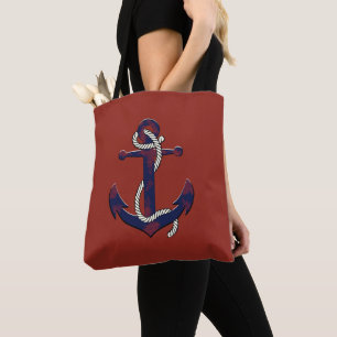 Bolsa Tote Ângulo e corda do marinho azul enferrujado náutico