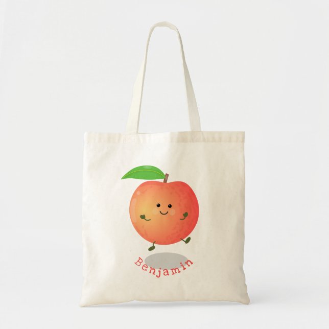 Bolsa Tote Animação de cor amarela de pêssego feliz (Frente)
