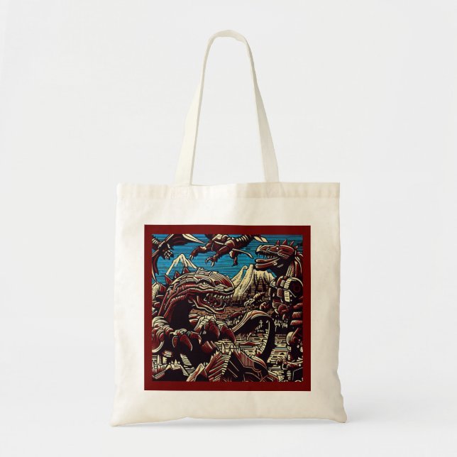 Bolsa Tote Animação Fantasy Dinosaur Robots - Corte 2 (Frente)