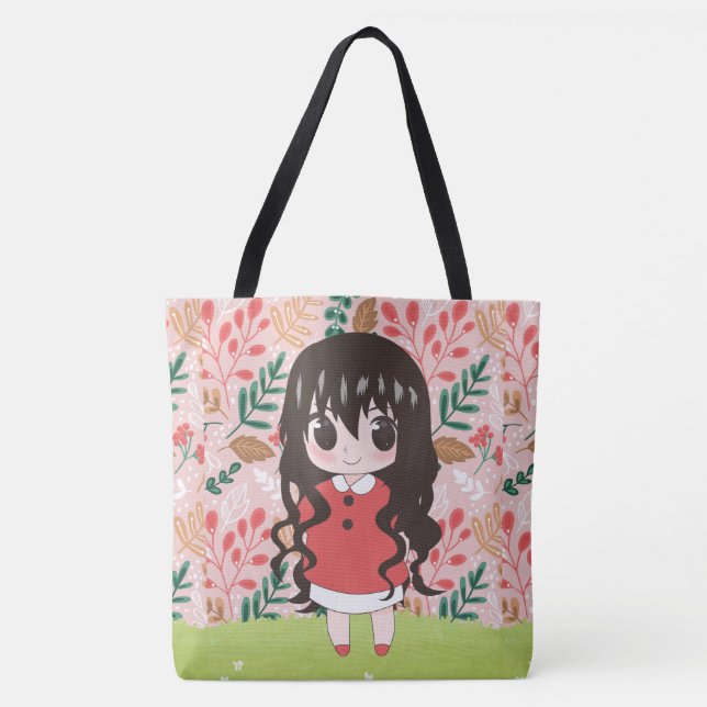 Bolsa Tote animadora feliz com flores (Frente)