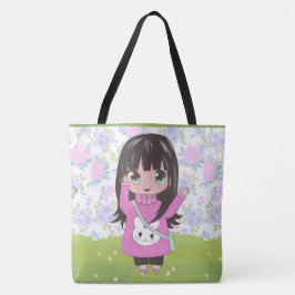 Bolsa Tote animadora feliz com flores