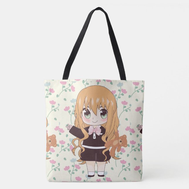 Bolsa Tote animadora feliz com flores (Frente)