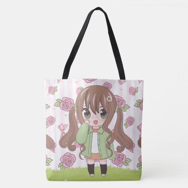 Bolsa Tote animadora feliz com flores (Frente)
