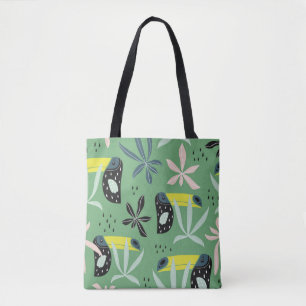 Bolsa Tote Animais da selva, elementos tropicais, sem costura