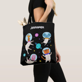 Bolsa Tote Animais de Astronauta Cuta Flutuando no Espaço